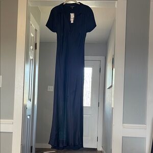 J. Crew Navy Satin Collared Maxi Dress